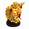 Gold Laughing Buddha Statue Resin Idol | 14 x 10.5 cm Home Décor & Gifting