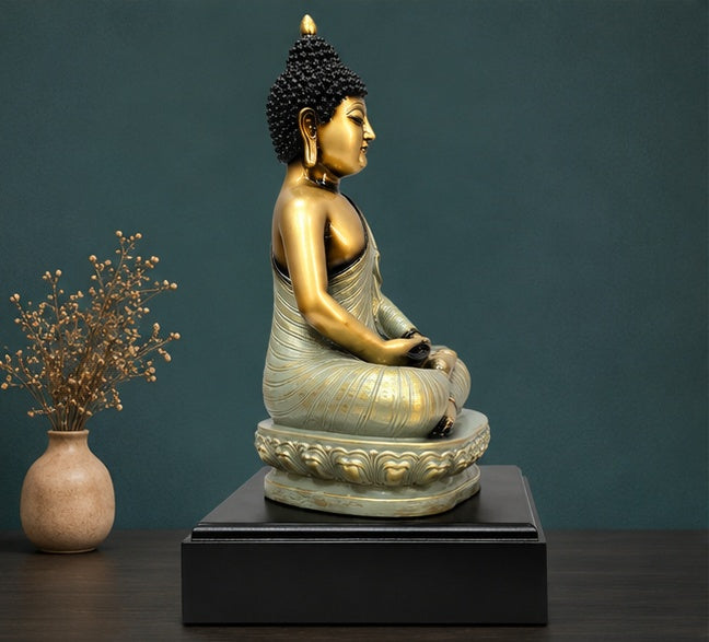 Grey Buddha Statue Resin Meditation Idol | 33.02 x 19.05 cm Home Décor