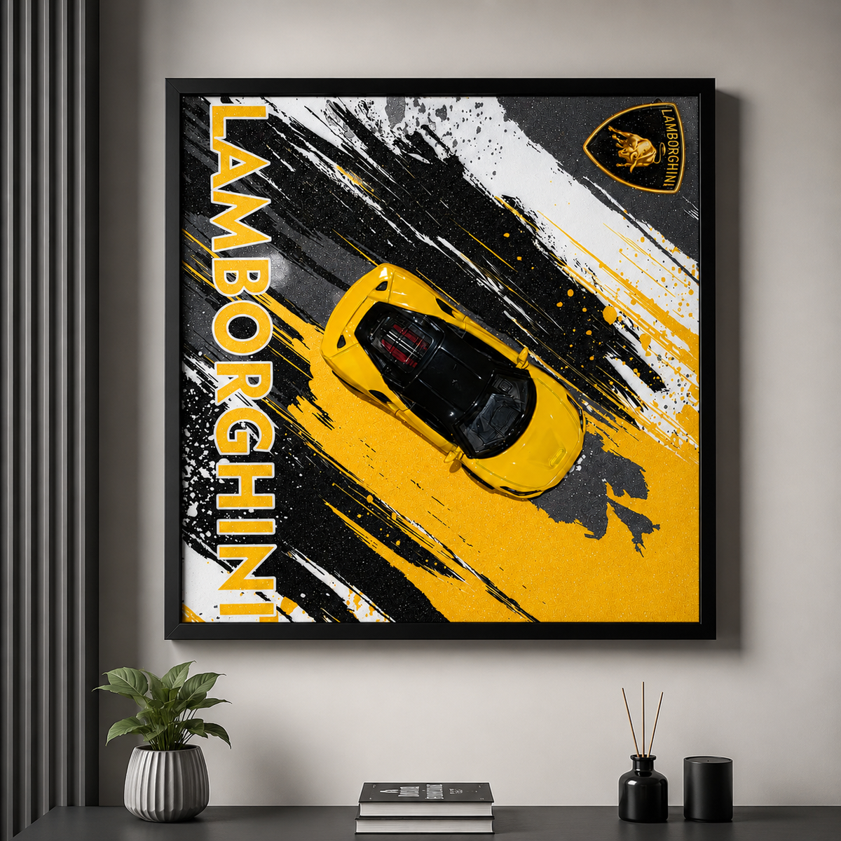 Lamborghini Car Wall Art | Yellow Sports Car Poster for Luxury Home & Garage Decor