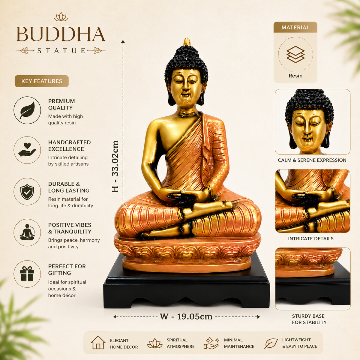 Red Buddha Statue Resin Meditation Idol | 33.02 x 19.05 cm Home Décor
