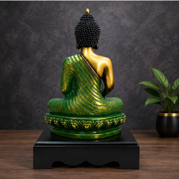 Green Buddha Statue Resin Meditation Idol | 33.02 x 19.05 cm Home Décor