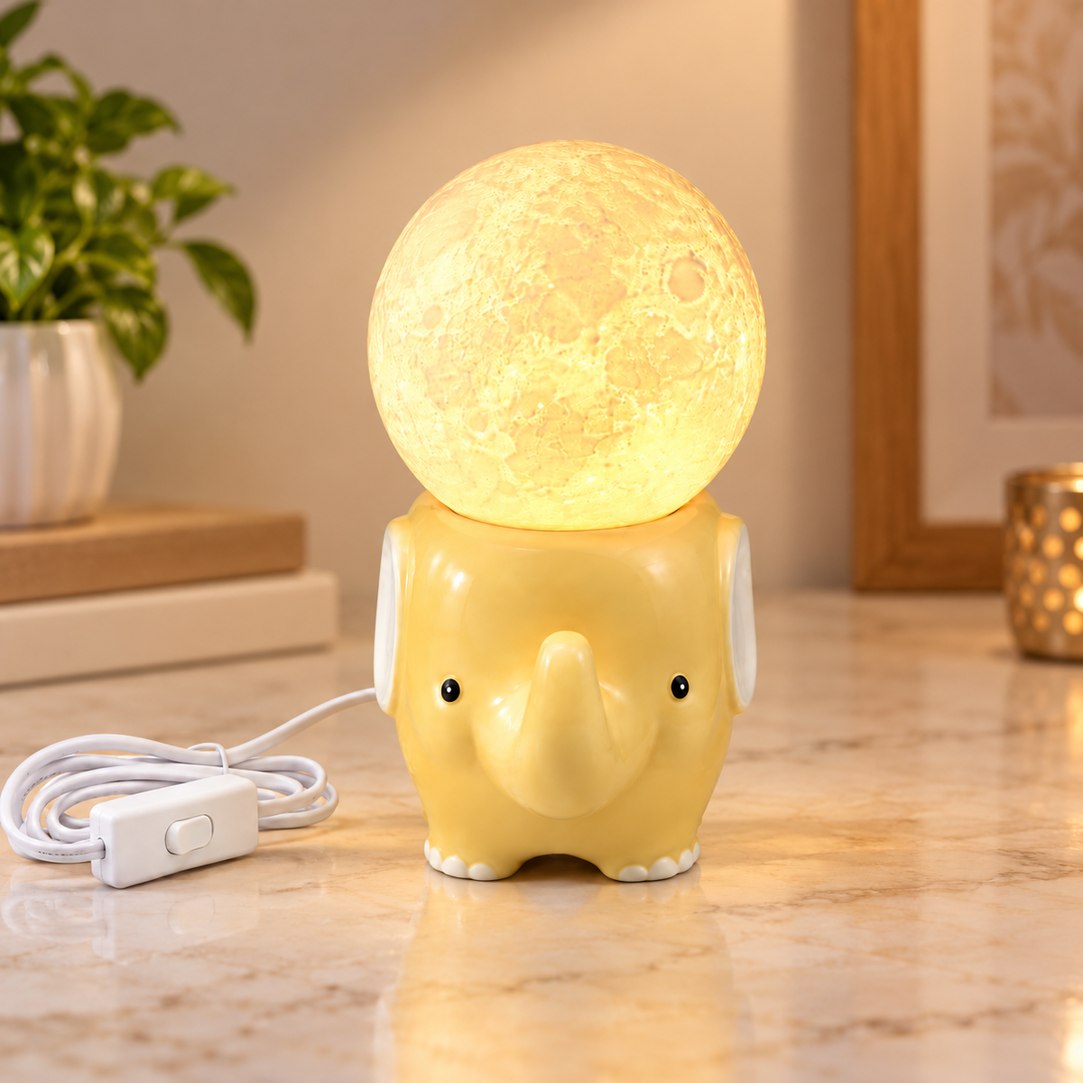 Cute Yellow Elephant Moon Lamp with Warm Light | Decorative Night Lamp