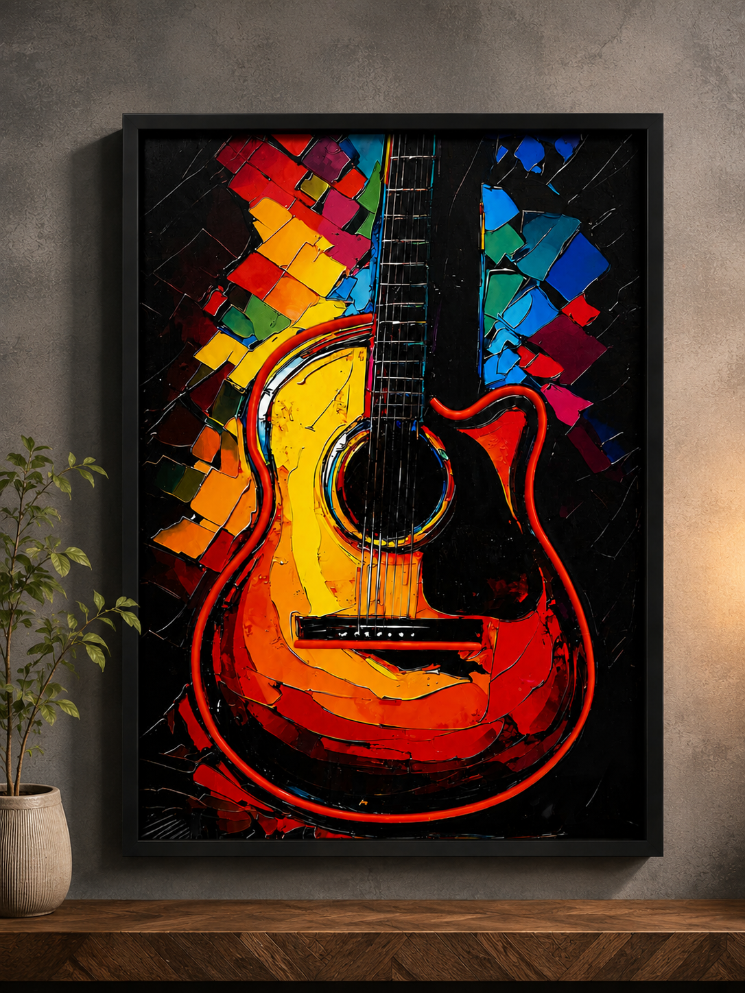 Colorful Acoustic Guitar Wall Art | Abstract Music Poster for Home & Studio Decor