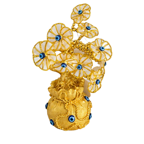 Golden Evil Eye Potli Showpiece with Decorative Floral Design