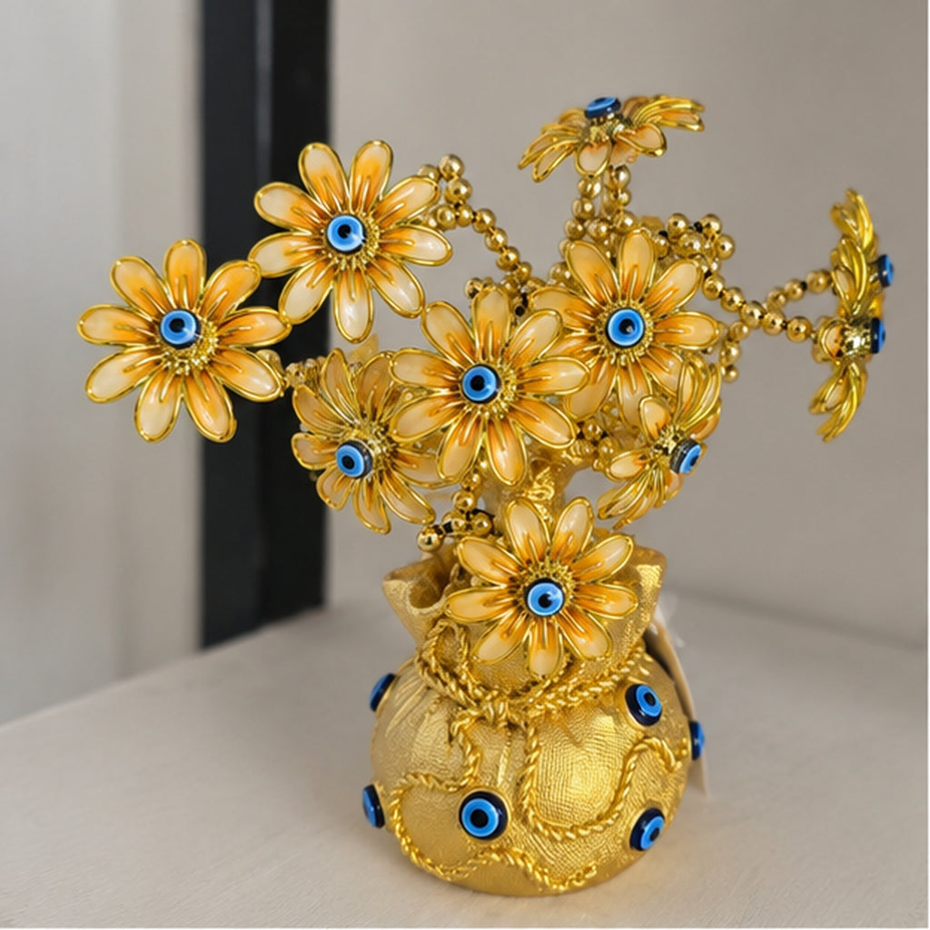 Golden Evil Eye Floral Tree Showpiece for Home Décor