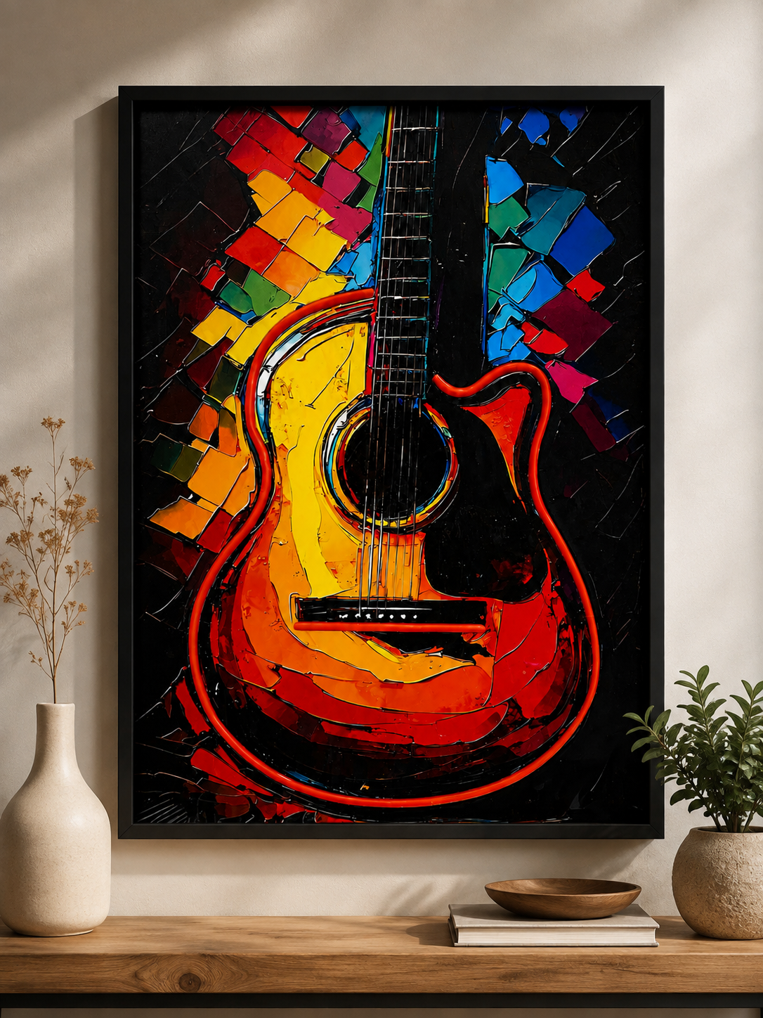 Colorful Acoustic Guitar Wall Art | Abstract Music Poster for Home & Studio Decor