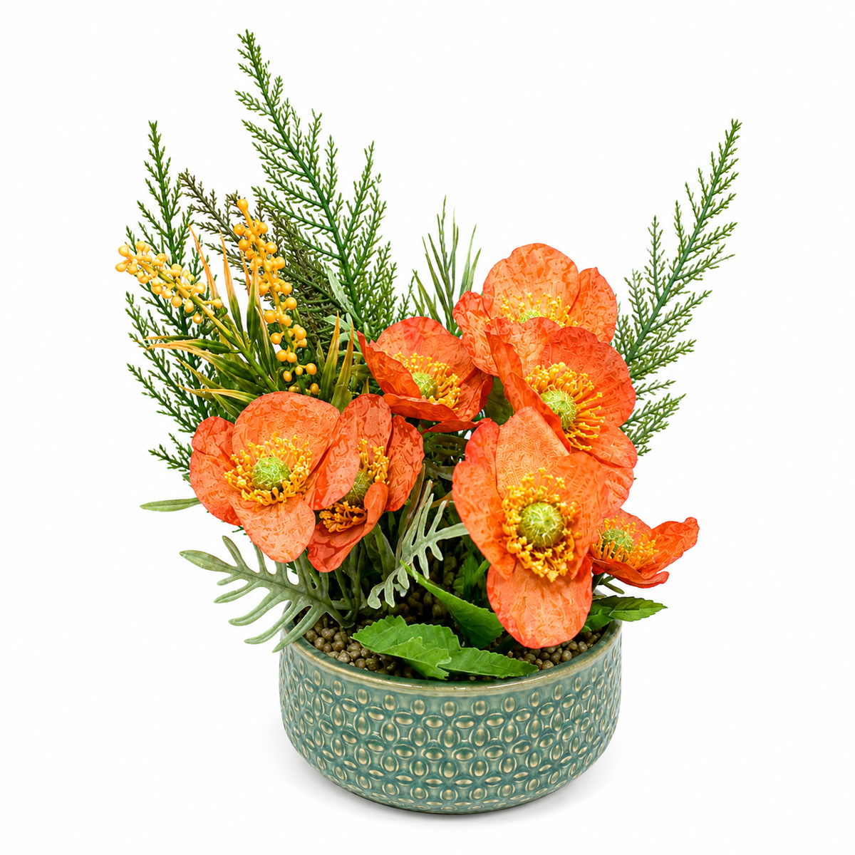 Ceramic Artificial Flower Pot with Orange Flowers 9 x 5 Inch Home Décor
