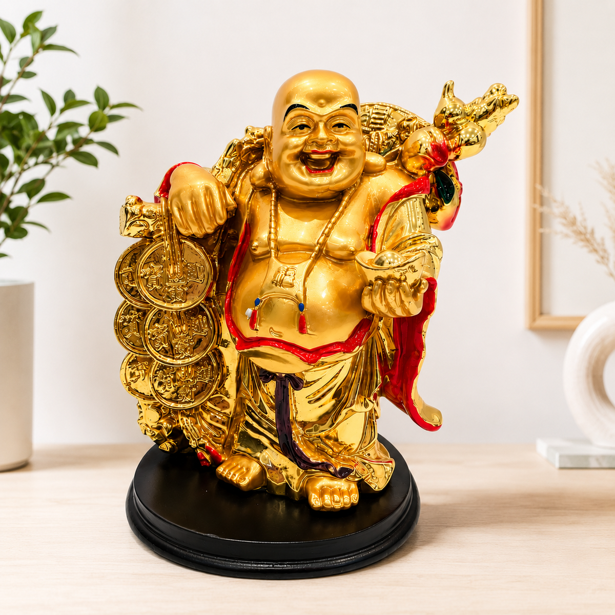 Gold Laughing Buddha Statue Resin Idol | 14 x 10.5 cm Home Décor & Gifting