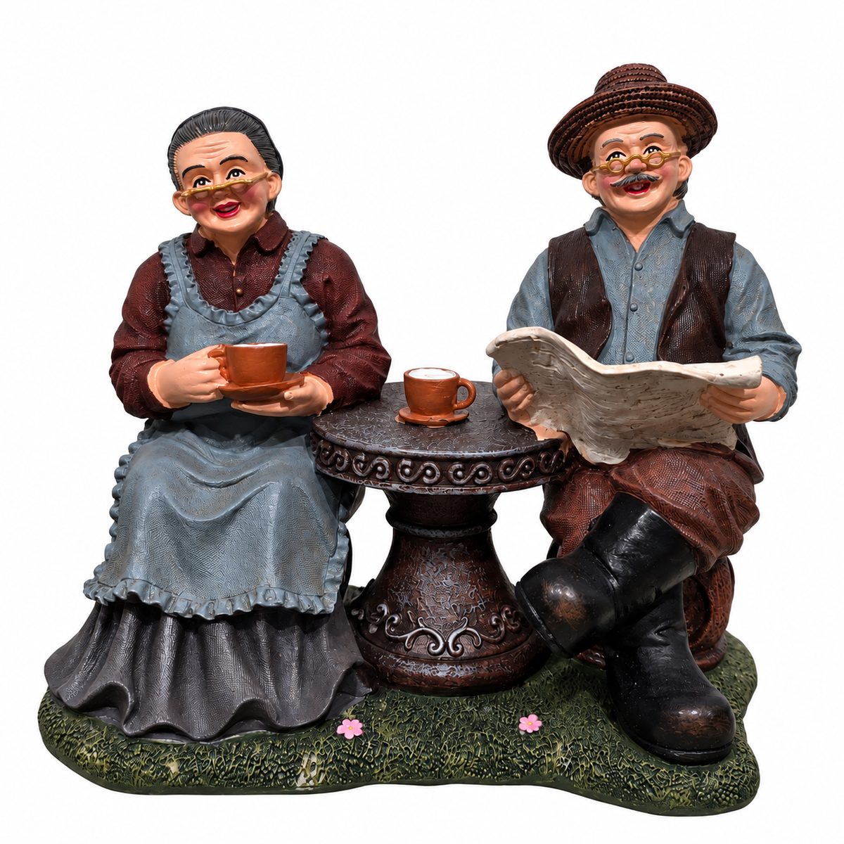Old Couple Resin Showpiece with Decorative Table for Home Décor