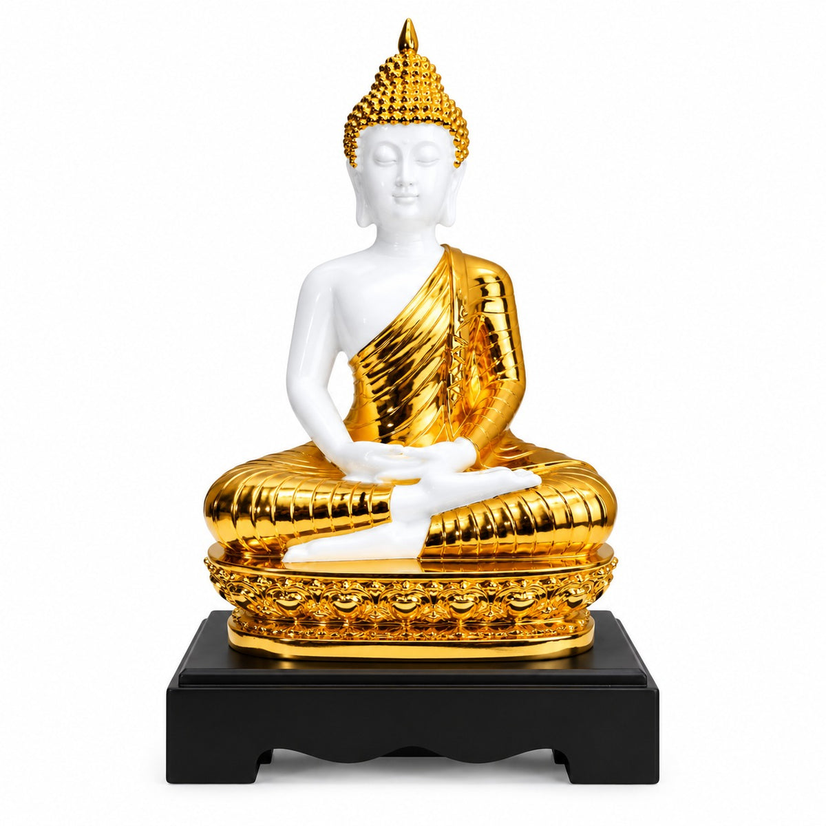 Golden & White Buddha Statue 13 x 7.5 Inch Decorative Idol for Home Décor
