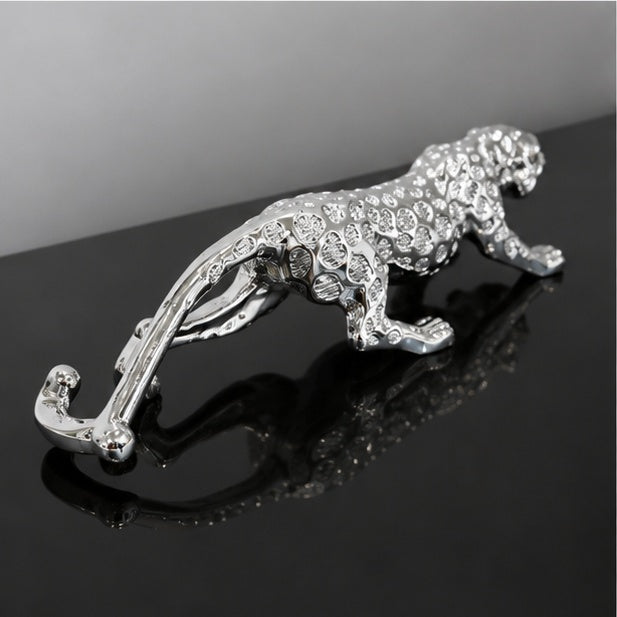Silver Plated Panther Showpiece 30 x 9 cm Resin Animal Figurine for Home Décor