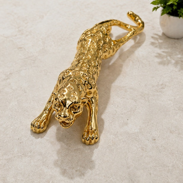 Gold Plated Panther Showpiece 30 x 9 cm Resin Animal Figurine Home Décor