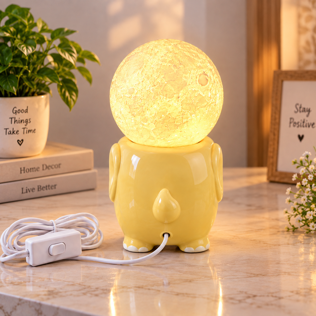 Cute Yellow Elephant Moon Lamp with Warm Light | Decorative Night Lamp