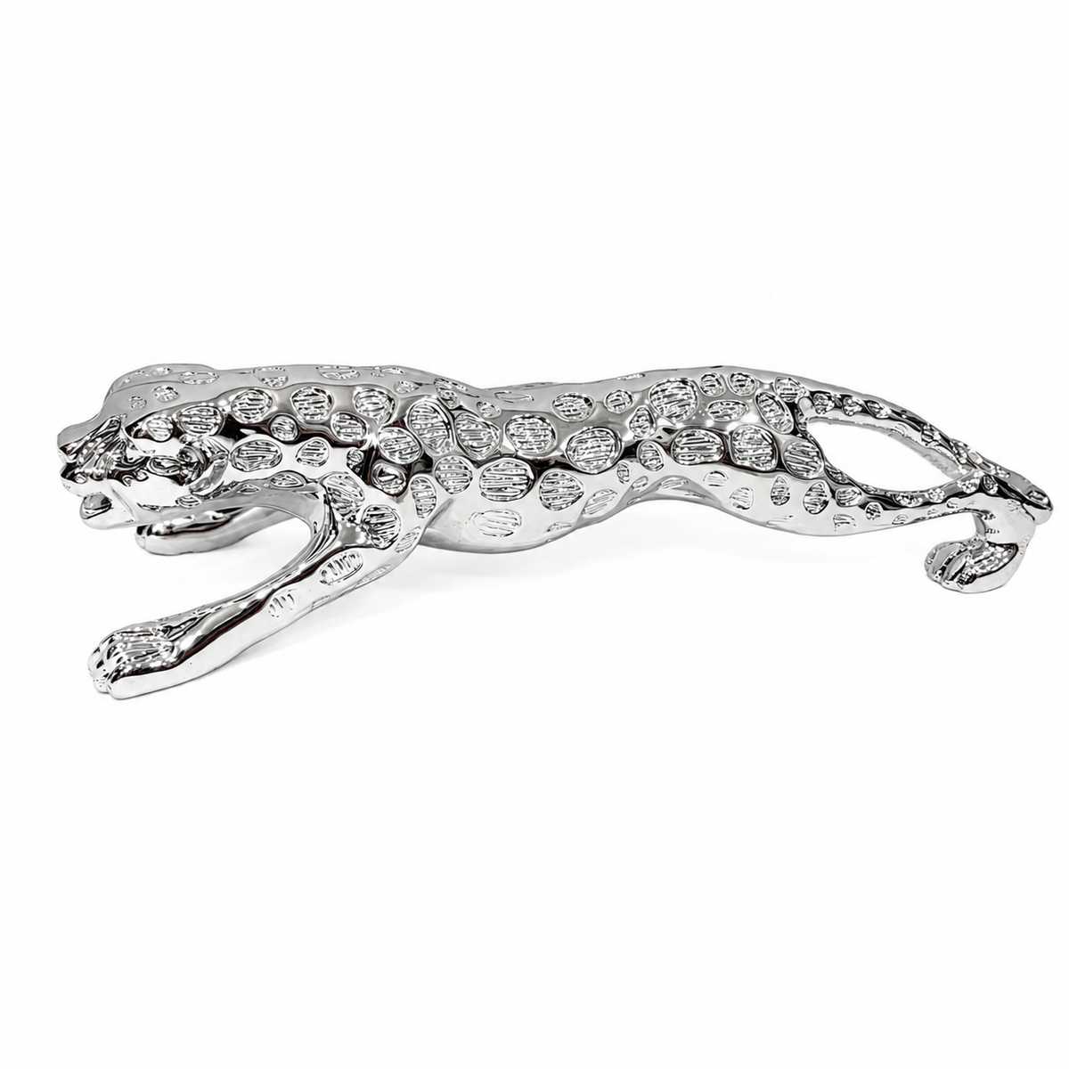 Silver Plated Panther Showpiece 30 x 9 cm Resin Animal Figurine for Home Décor