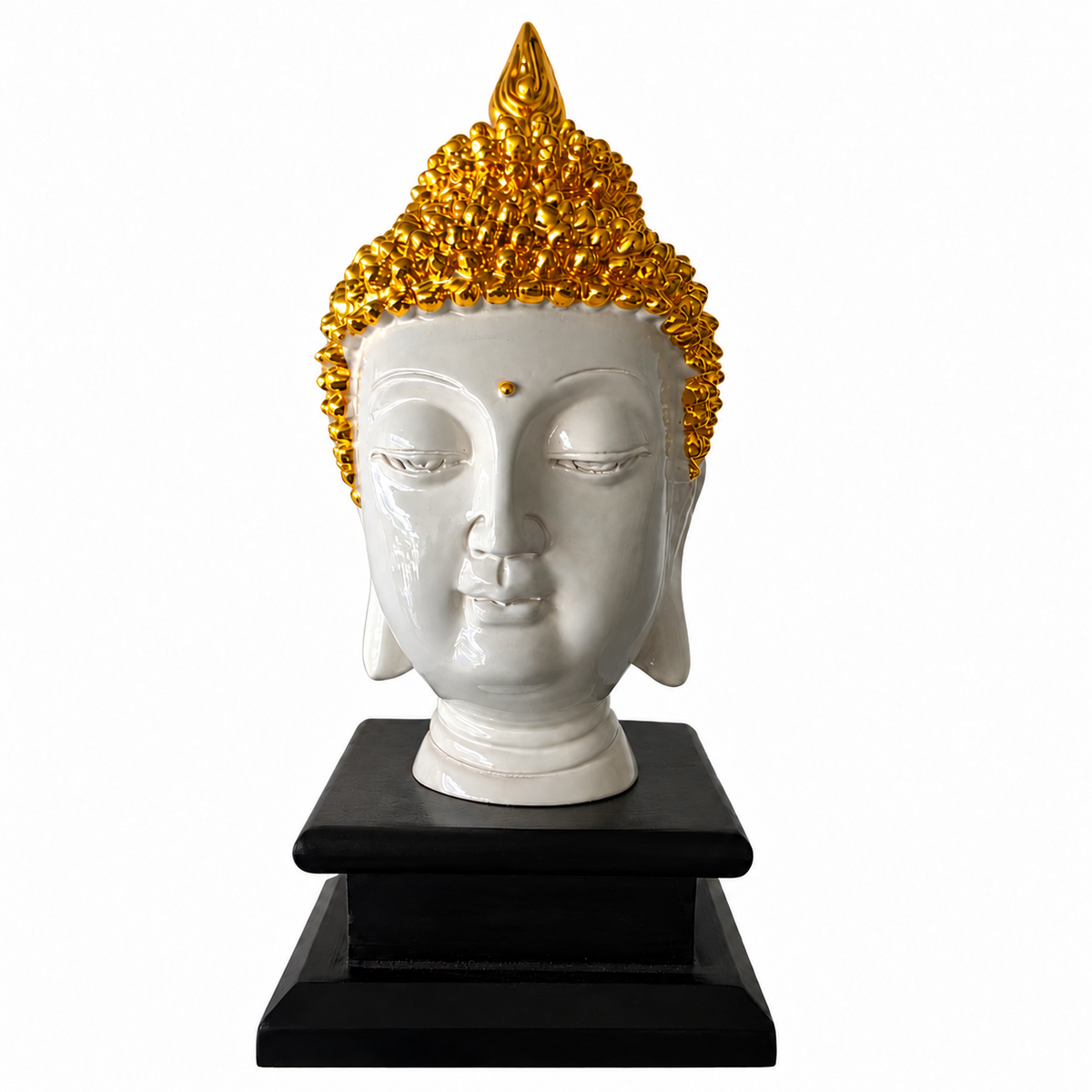 Buddha Face Showpiece White and Golden Decorative Statue