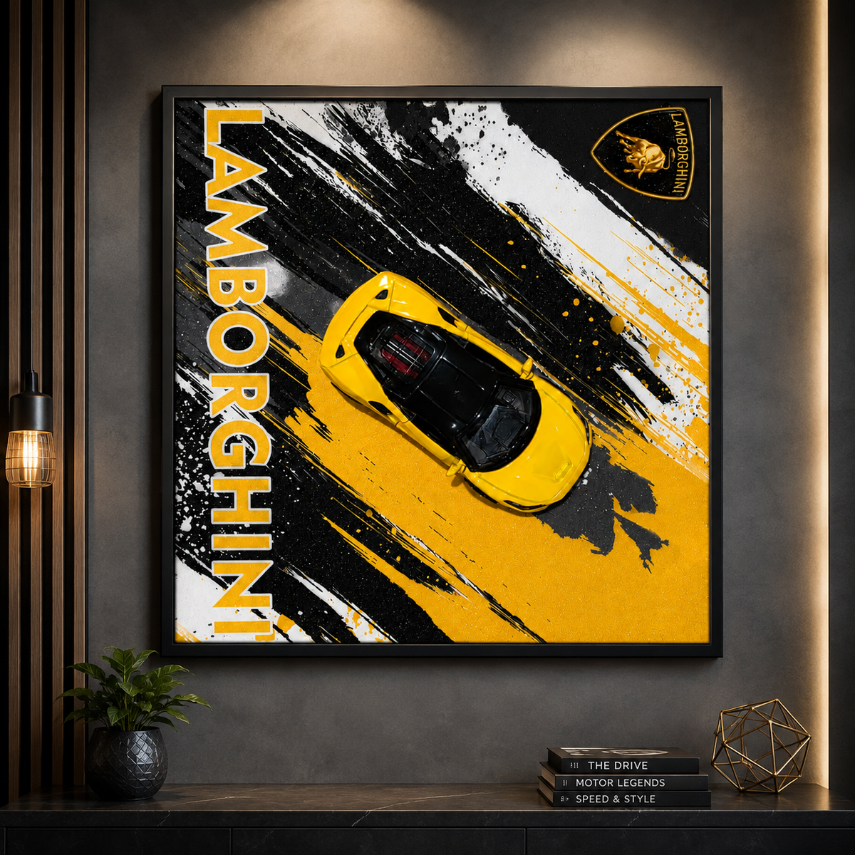 Lamborghini Car Wall Art | Yellow Sports Car Poster for Luxury Home & Garage Decor