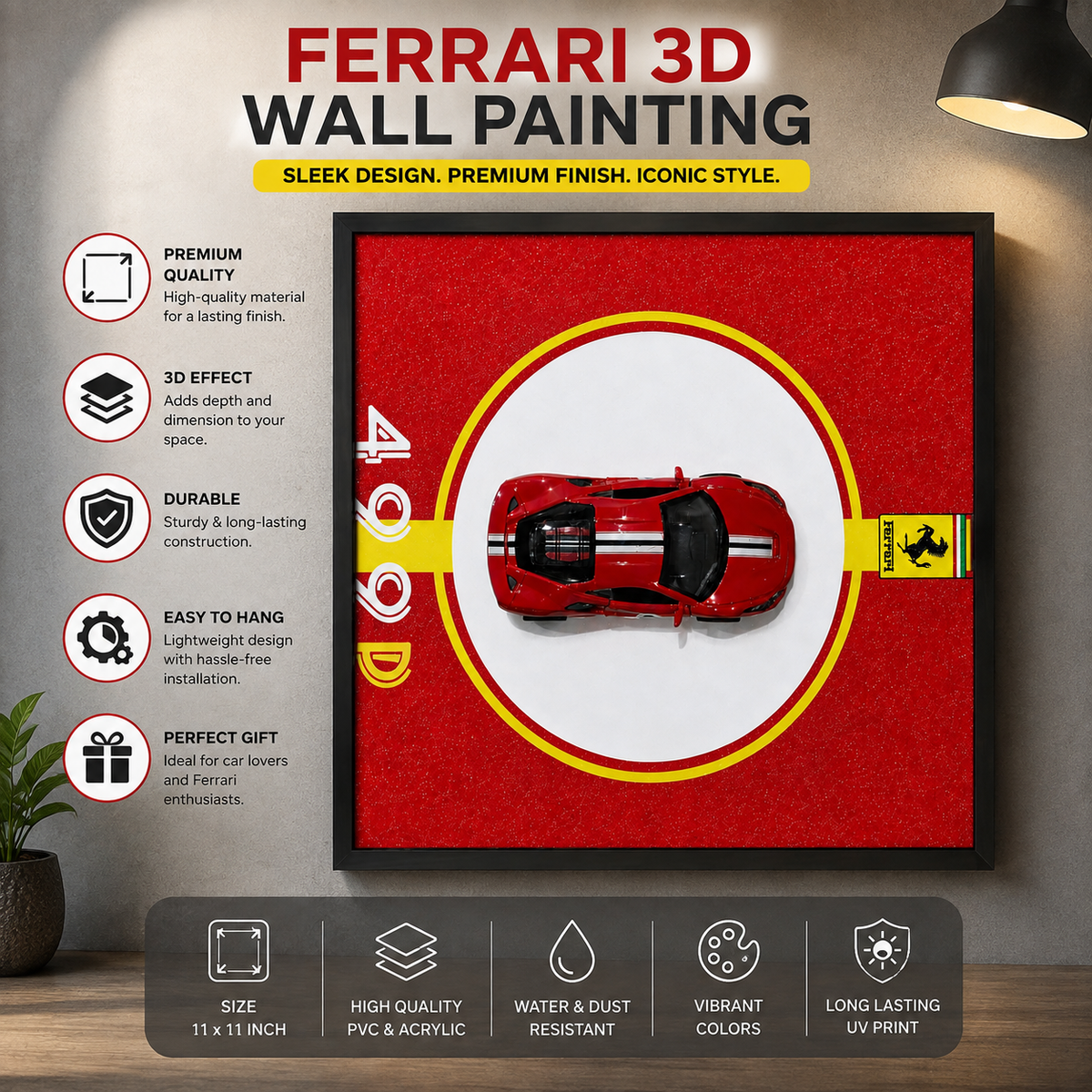 Ferrari 488 Car Wall Art | Red Sports Car Poster for Luxury Home & Garage Decor