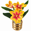Artificial Yellow and Pink Flower Pot with Golden Decorative Vase