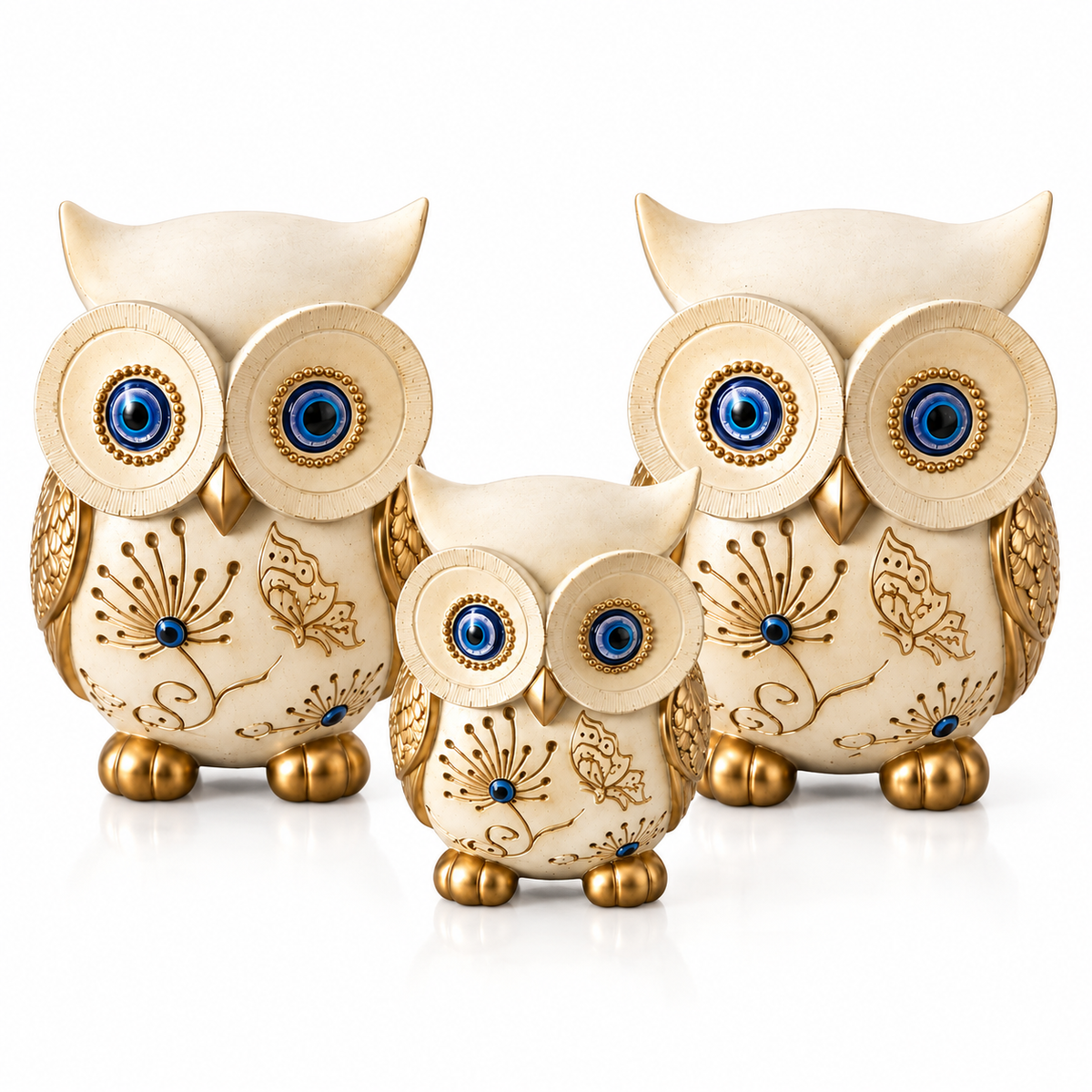 Three Piece Owl Showpiece Set for Home Decor | Elegant Decorative Owl Figurines