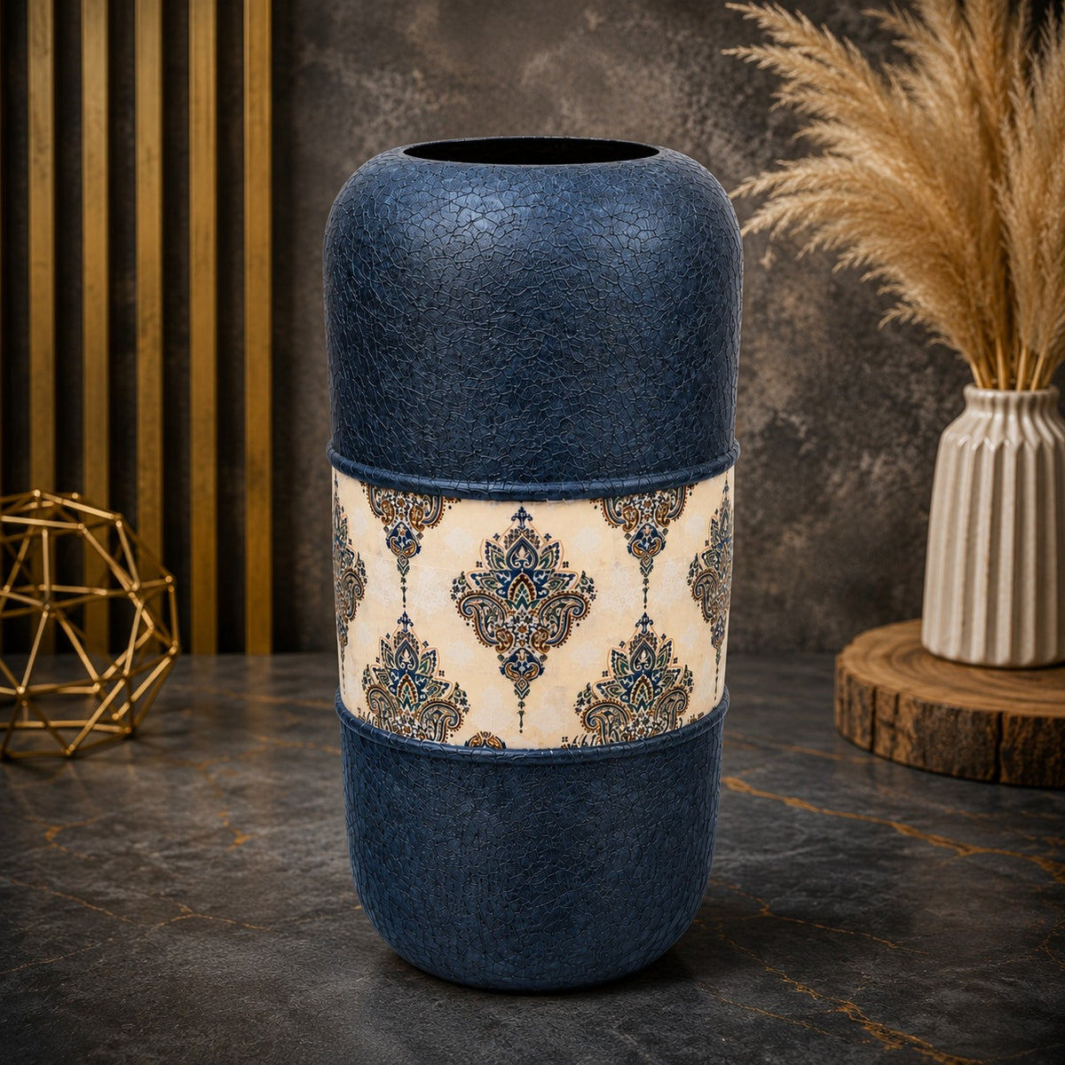 Blue Silver Metal Decorative Vase 12 x 5.5 Inch Modern Home Décor
