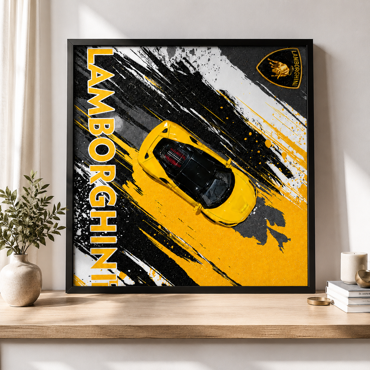Lamborghini Car Wall Art | Yellow Sports Car Poster for Luxury Home & Garage Decor