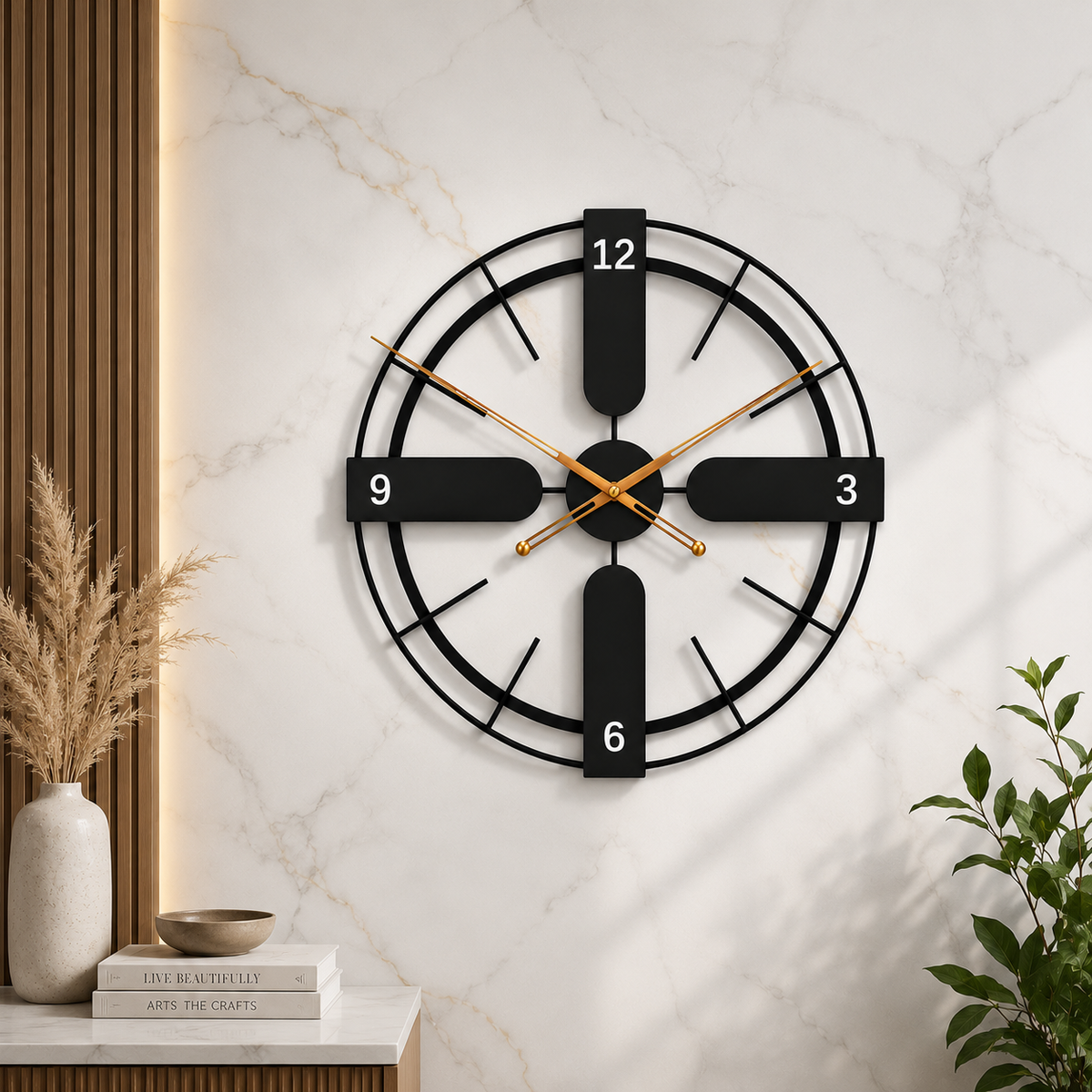 Metal Black Wall Clock 24×24 Inch, Rust-Proof Iron Modern Wall Decor