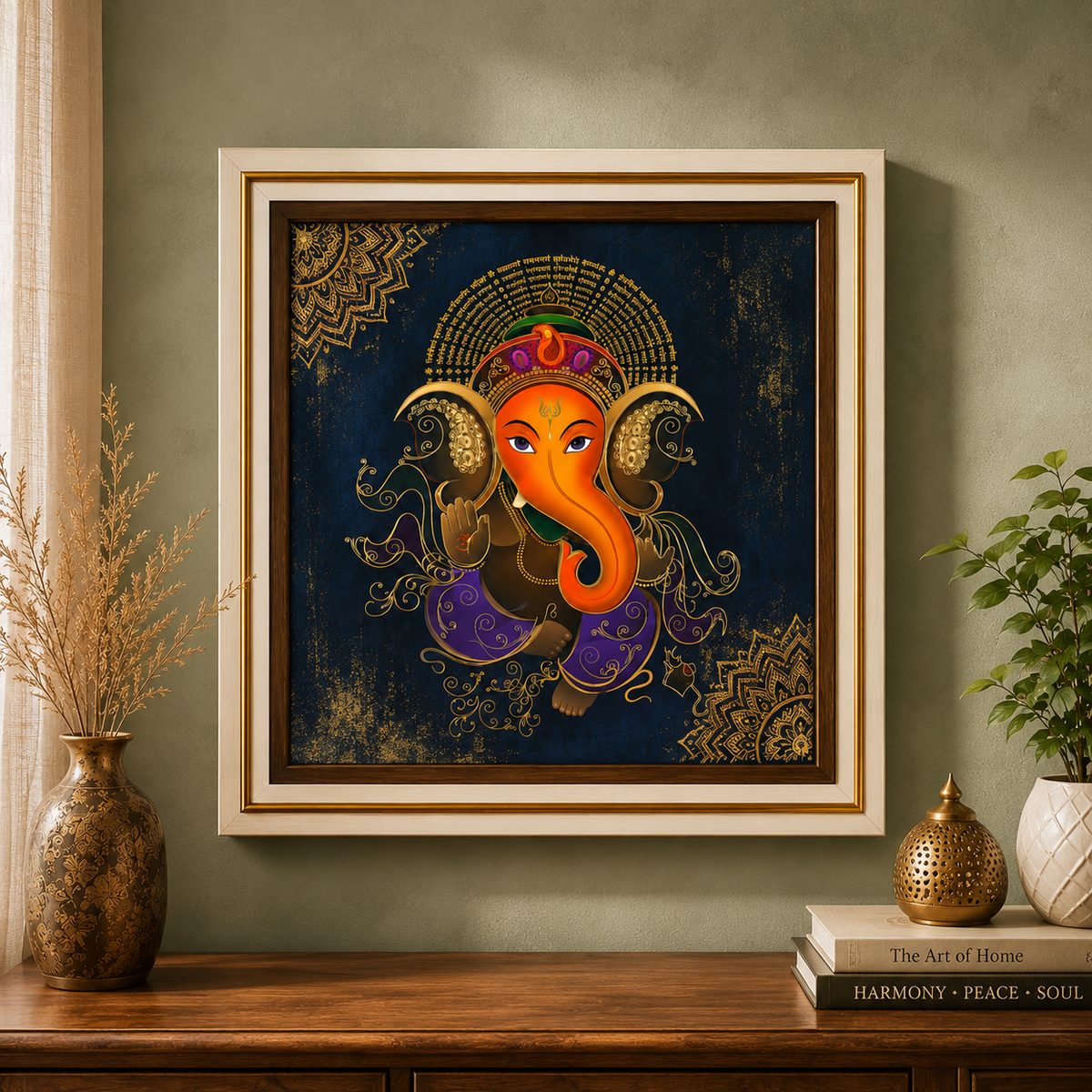Ganesha Canvas Wall Hanging Painting 15 x 15 Inch Framed Home & Office Décor