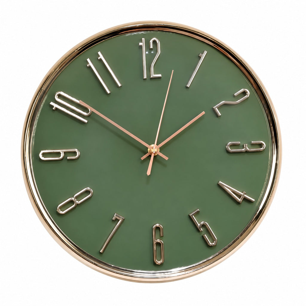 Green and Gold Silent Wall Clock for Home Décor
