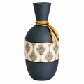 Elegant Grey Metal Decorative Vase with Golden Tassel & Premium Pattern