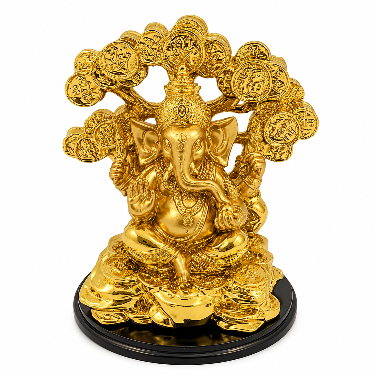 Gold Ganesha Statue Resin Idol | 15 x 12.5 cm Home Décor & Pooja Decor