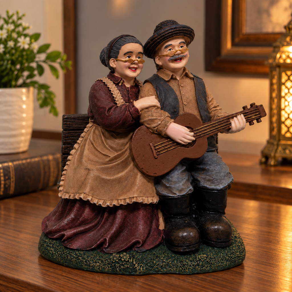 Old Couple Playing Guitar Resin Showpiece for Home Décor