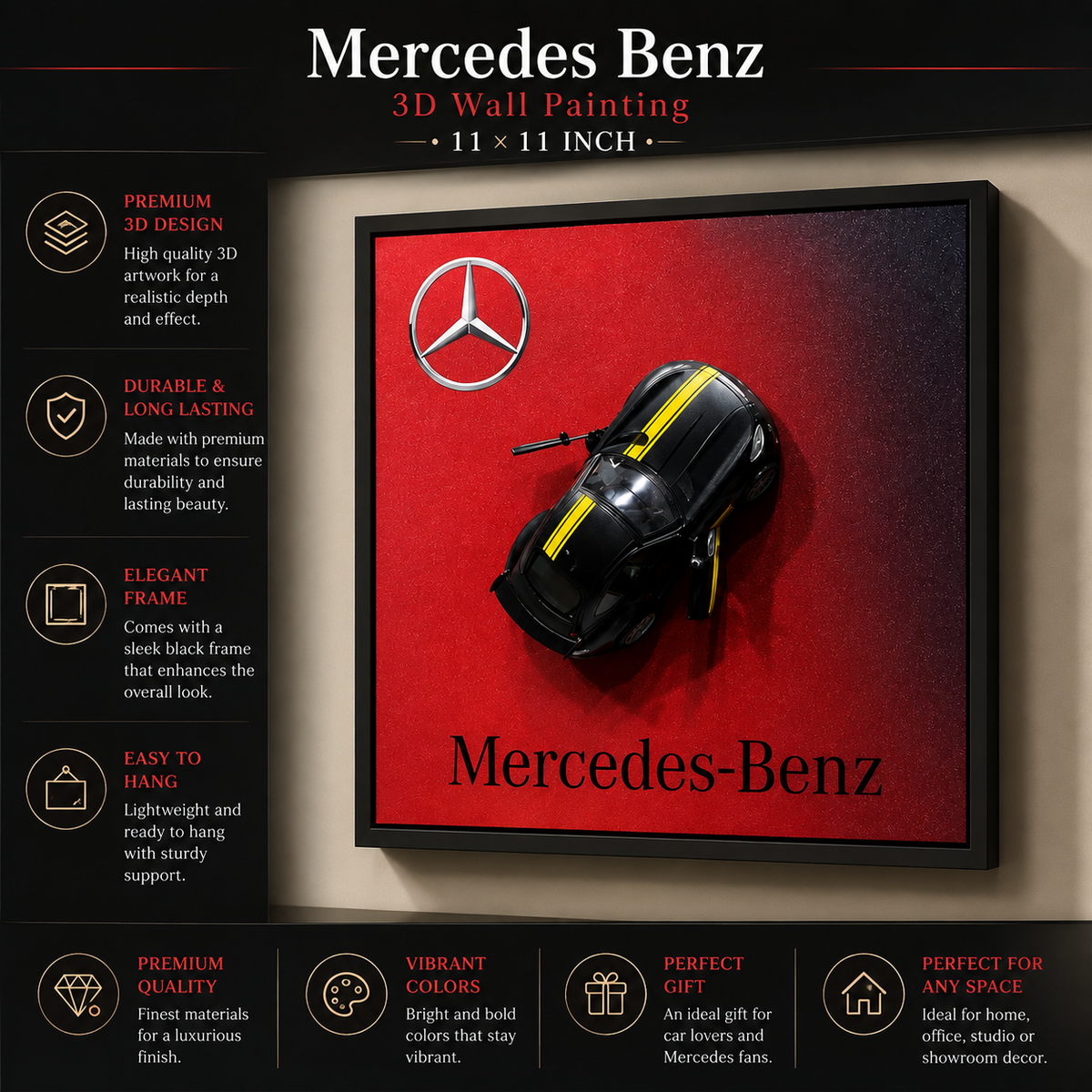 Mercedes Benz Car Wall Art | Luxury Black Sports Car Poster & Modern Decor