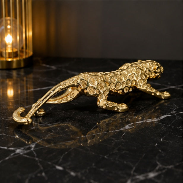 Gold Plated Panther Showpiece 30 x 9 cm Resin Animal Figurine Home Décor