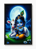 Bal Krishna Wall Painting | Cute Krishna Ji with Cow Religious Wall Art Decor
