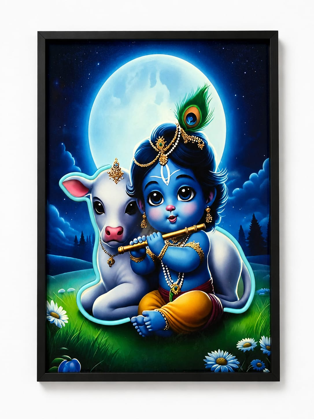 Bal Krishna Wall Painting | Cute Krishna Ji with Cow Religious Wall Art Decor