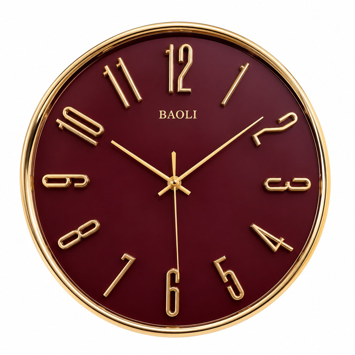 Burgundy and Golden Decorative Analog Wall Clock