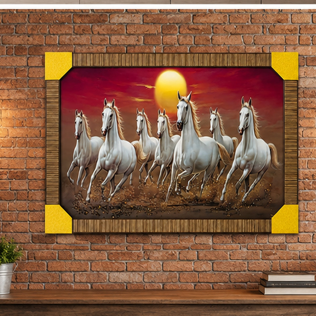 Seven Running Horses Framed Wall Painting – Premium Decorative Wall Art for Home & Office
