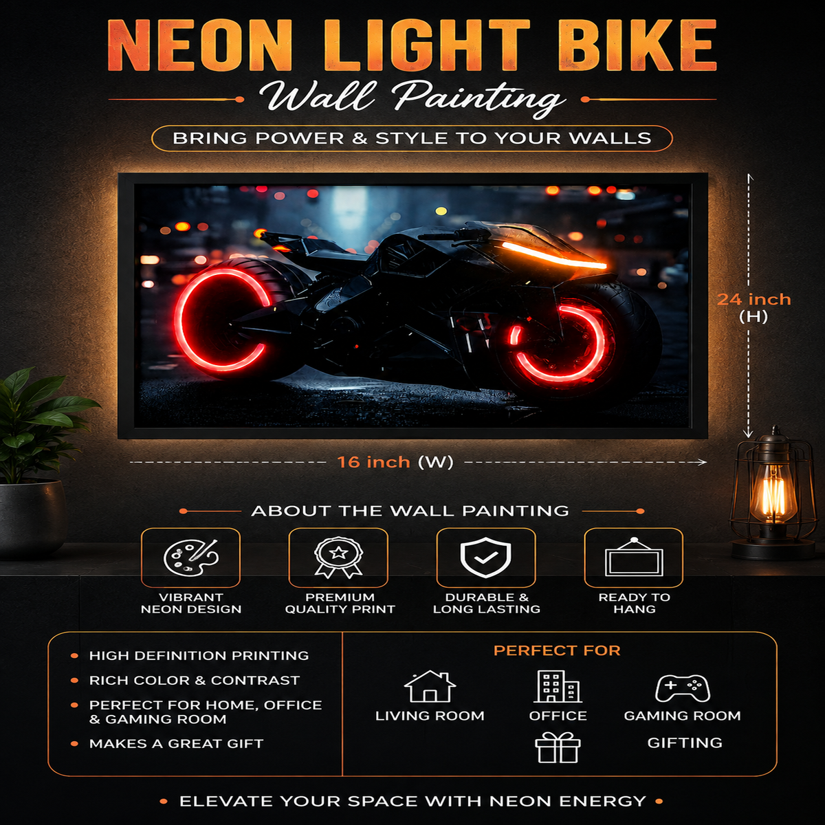 Black Sports Bike Wall Art | Luxury Motorcycle Poster for Home & Garage Decor